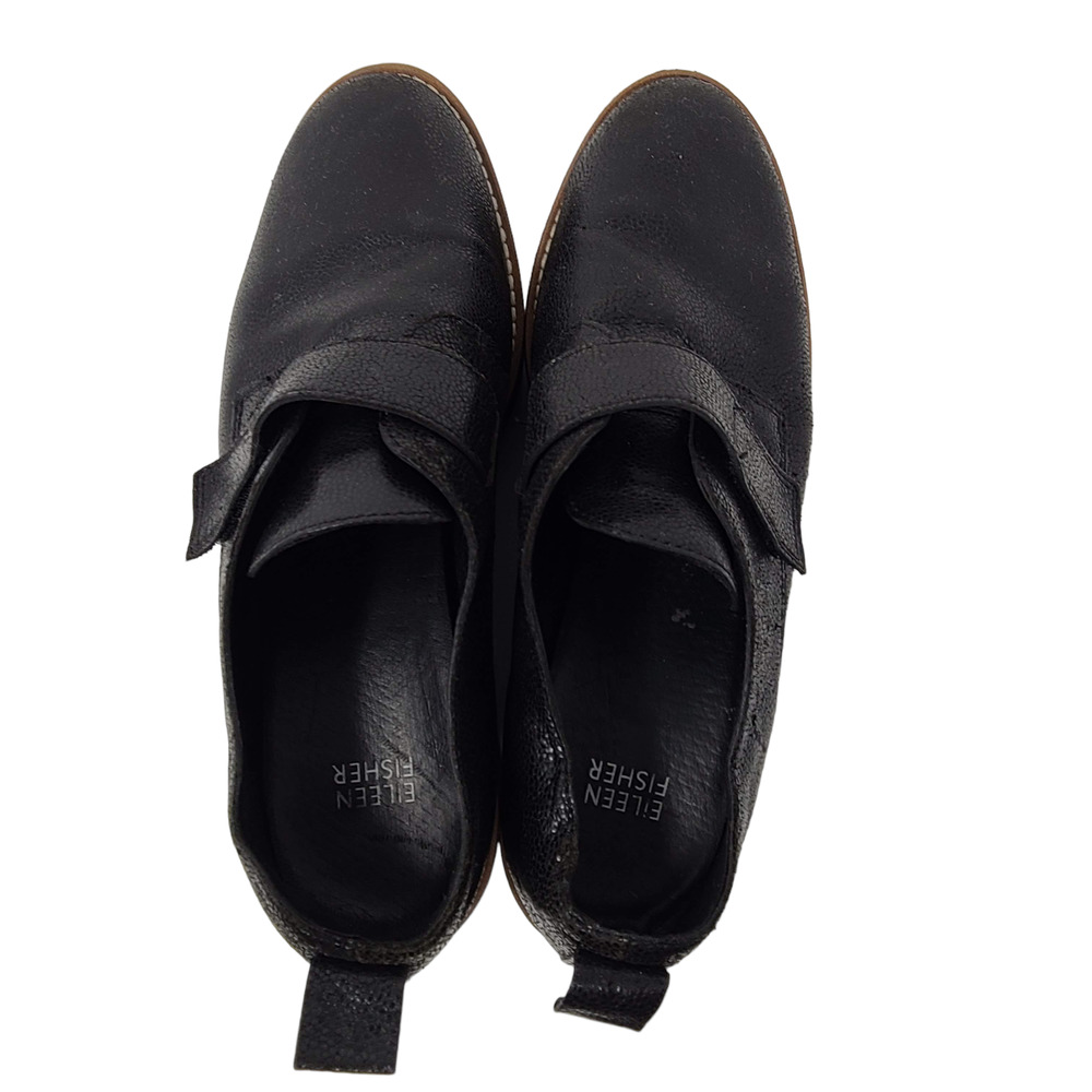 EILEEN FISHER Zola Black Pebbled Leather Platform Wedge Oxford Women's 9 - Picture 8 of 13